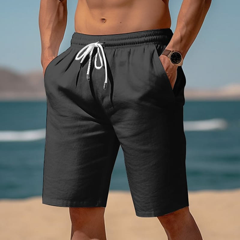 Men's Solid Color Resort Casual Shorts - Black - 5XL - image 2