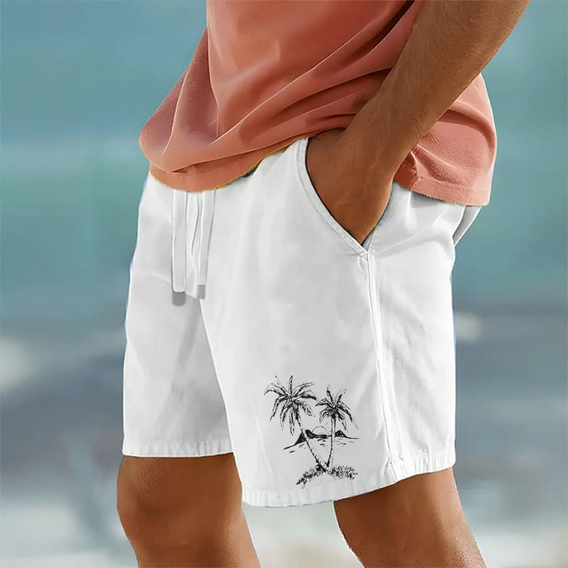Casual Men's Hawaiian Coconut Tree Island Print Beach Shorts - White - 5XL - image 1