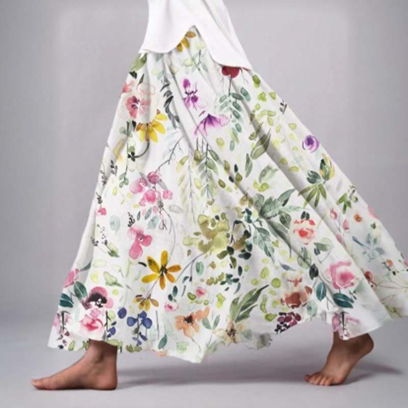 Women's Colorful Flower And Green Leaf Art Print Skirt - Multicolor - 5XL - image 1