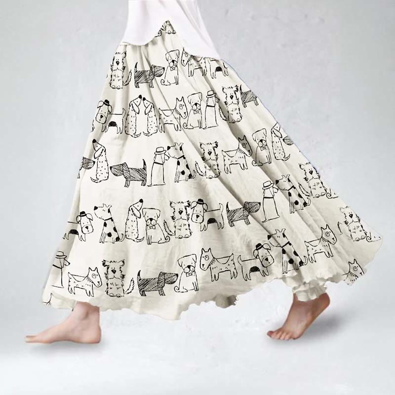 Women's Ink Watercolor Multiple Lovely Puppy Art Print Skirt - Beige - 5XL - image 1