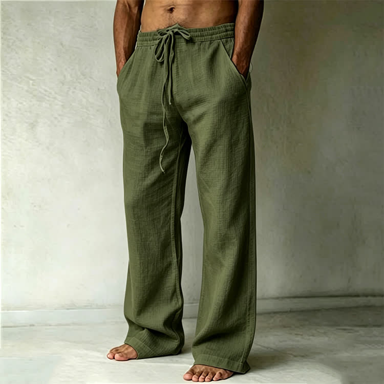 Cozy Solid Drawstring Tie Pocket Straight Leg Trousers - Army Green - 4XL - image 6