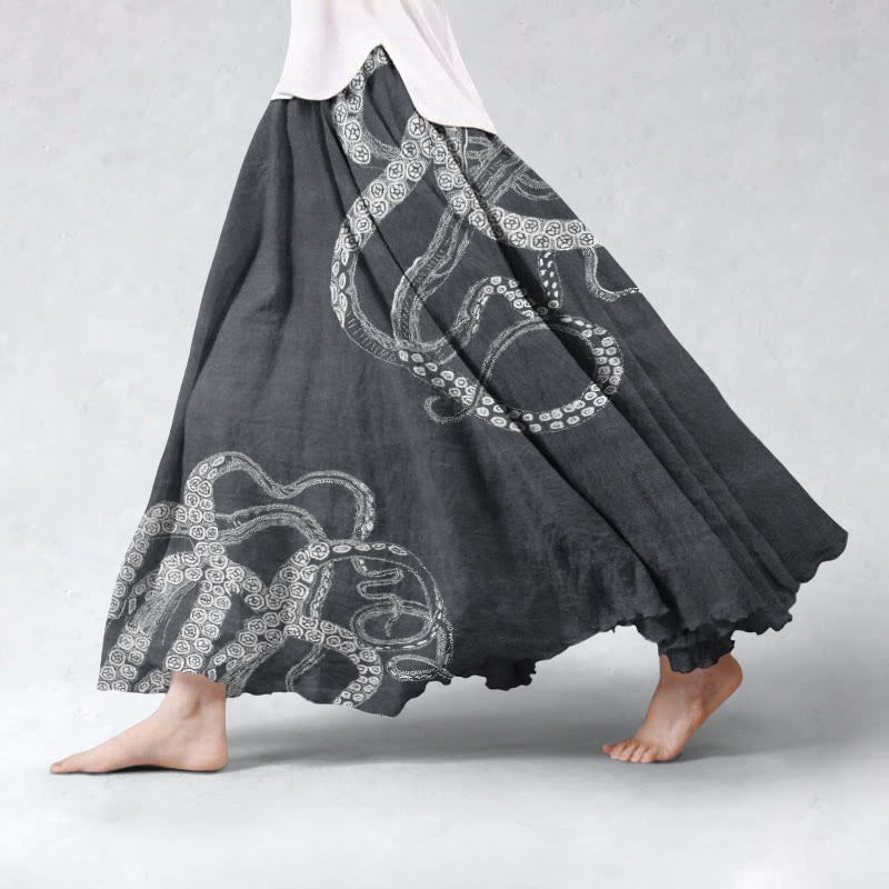 Retro Creative Art Octopus Pattern Print Skirt - Dark Grey - 5XL - image 4