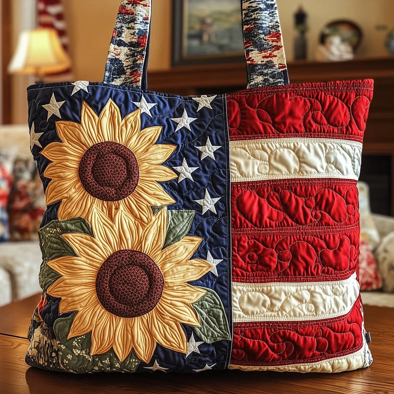 Independence Day Sunflower Flag Quilted Tote Bag - Multicolor - one size - image 1