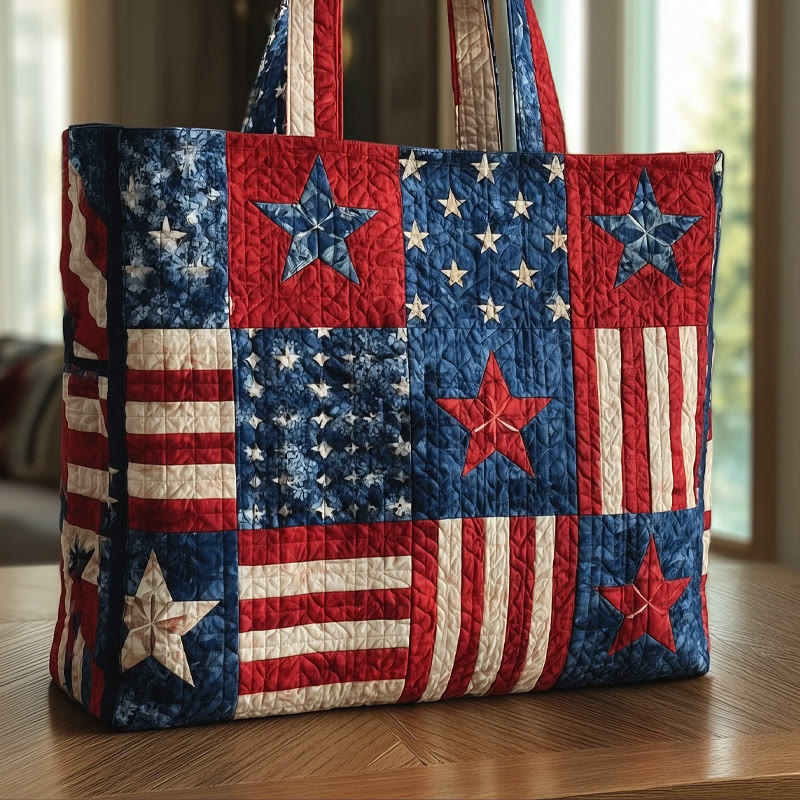 Independence Day Star Stripe Pattern Print Quilted Tote Bag - Multicolor - one size - image 1