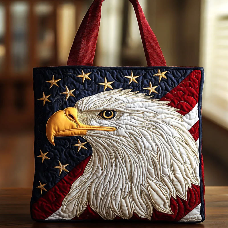 Bald Eagle Flag Independence Day Pattern Print Quilted Tote Bag - Multicolor - one size - image 1