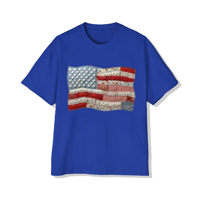 American Flag On Independence Day Print Pattern Cotton Print T-shirt - Royal Blue - US16-18(2XL) - image 2