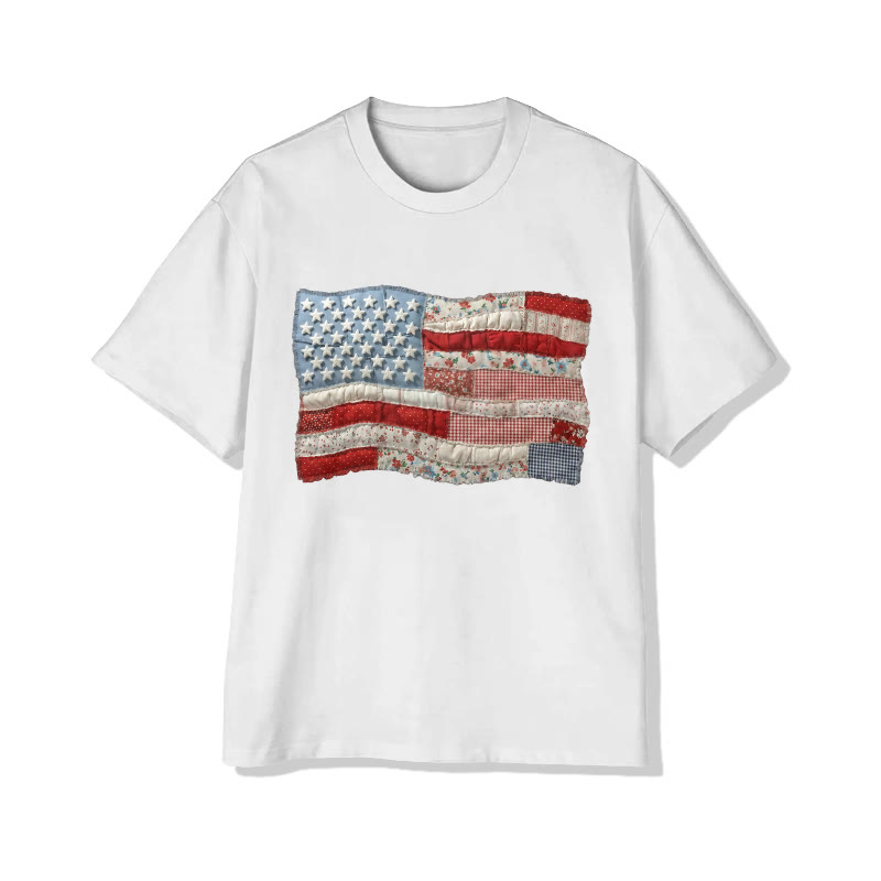 American Flag On Independence Day Print Pattern Cotton Print T-shirt - White - US16-18(2XL) - image 1