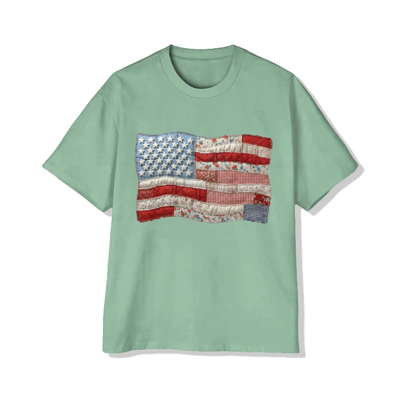 American Flag On Independence Day Print Pattern Cotton Print T-shirt - Light Green - US16-18(2XL) - image 10