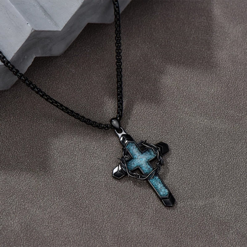 Faith Turquoise Crown Of Thorns Cross Necklace - Black - 51-60cm - image 2