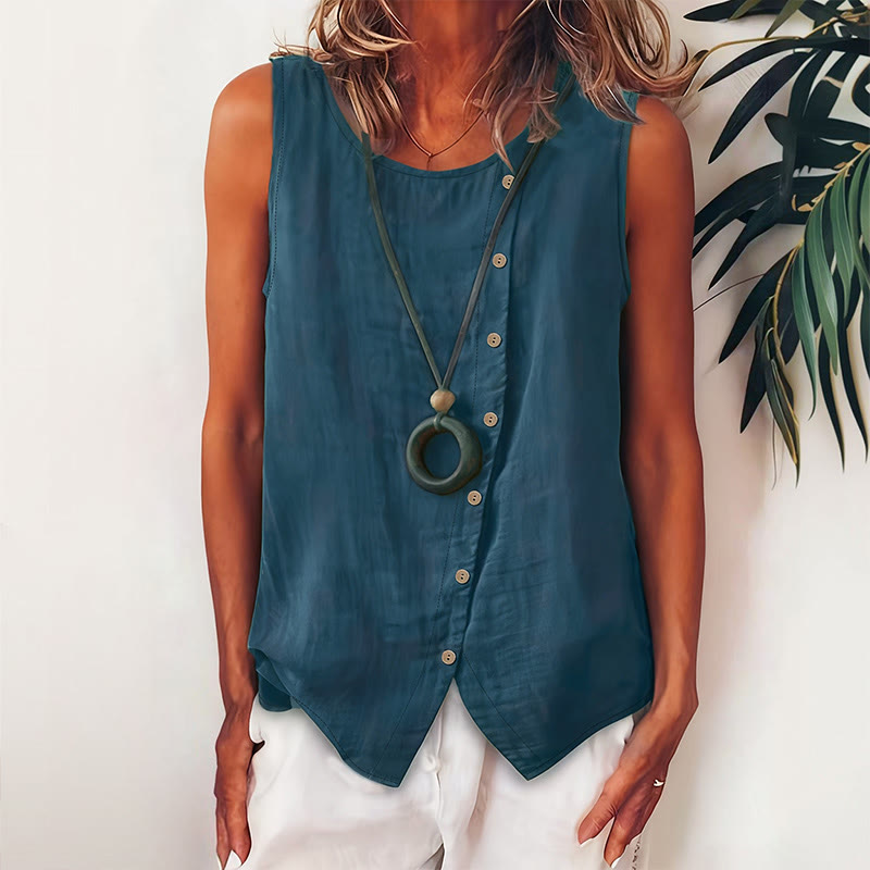 Women's Casual Round Neck Button-up Tank - Navy Blue - 2XL - image 1
