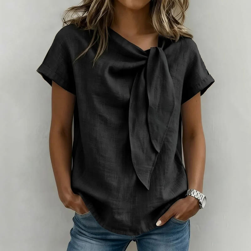 Elegant Twisted Knot Neck Casual Blouse - Black - 3XL - image 6