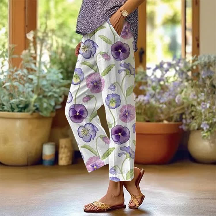 Alzheimer's Watercolor Flowers Pattern Print Casual Pocket Pants  - White - US 20 (5XL) - image 1