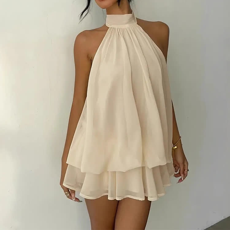 Solid Color Halter Neck Off Shoulder Dress - Khaki - US16-18(2XL) - image 2