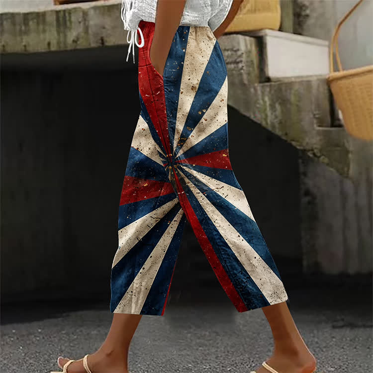 Independence Day: Tri-Colored Radiance Pattern Print Casual Pocket Pants  - Apricot - US 20 (5XL) - image 1