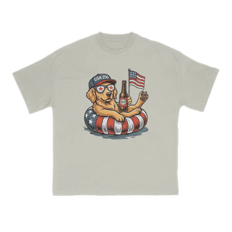 Vintage Patriotic Dog Graphic Crewneck T Shirt - Warm Grey - US16-18(2XL) - image 12