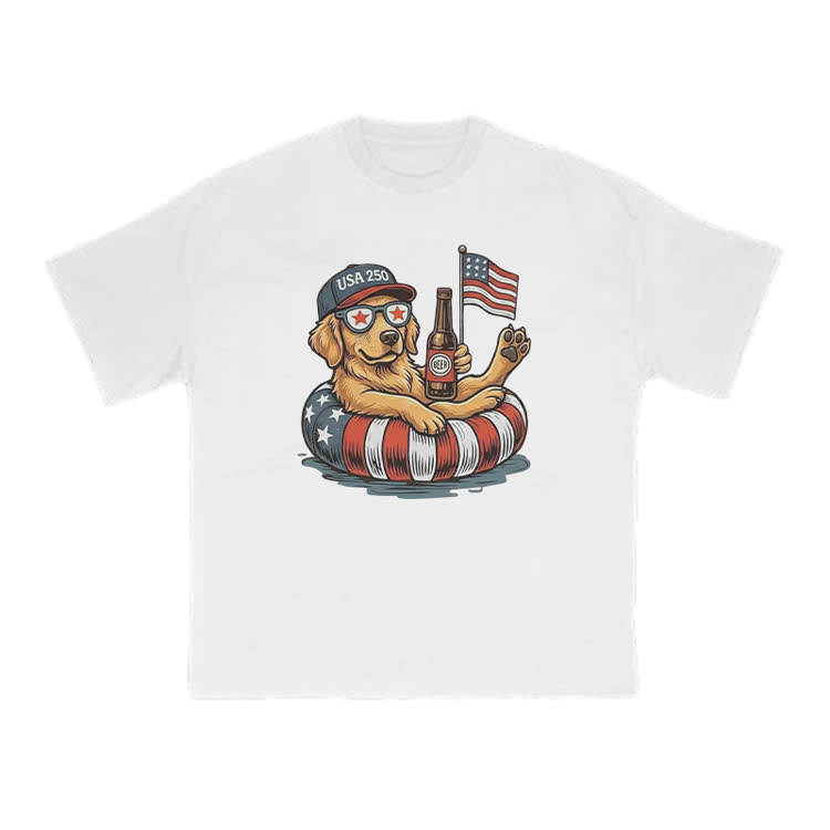 Vintage Patriotic Dog Graphic Crewneck T Shirt - White - US16-18(2XL) - image 11