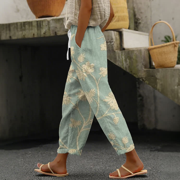 Boho Floral Print Casual Pocket Pants  - image 1