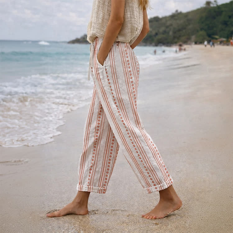 Minimalist Diamond-And-Stripe Pattern Pattern Print Casual Pocket Pants  - Red - US 20 (5XL) - image 1