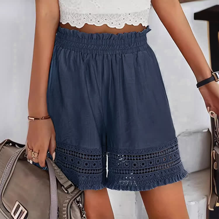 Boho Solid Lace Pocket Short Pants  - Dark Blue - 2XL - image 2