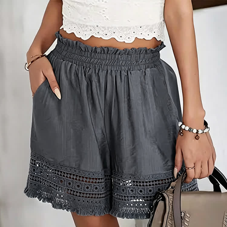 Boho Solid Lace Pocket Short Pants  - Dark Grey - 2XL - image 6
