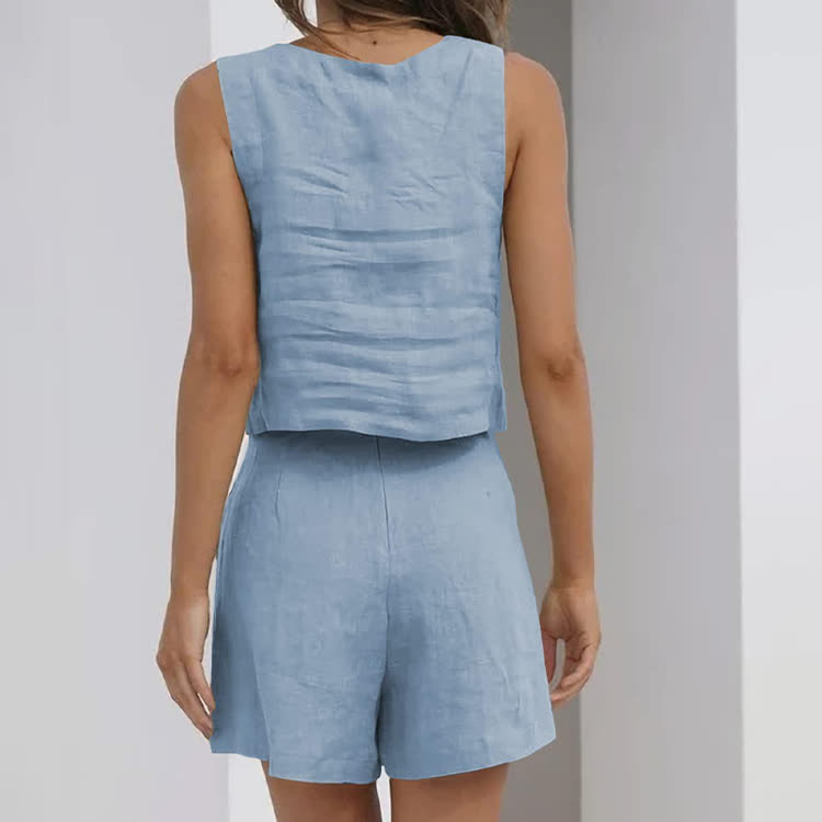 Cozy Solid Texture Square-neck Vest & A-line Short Set - image 2