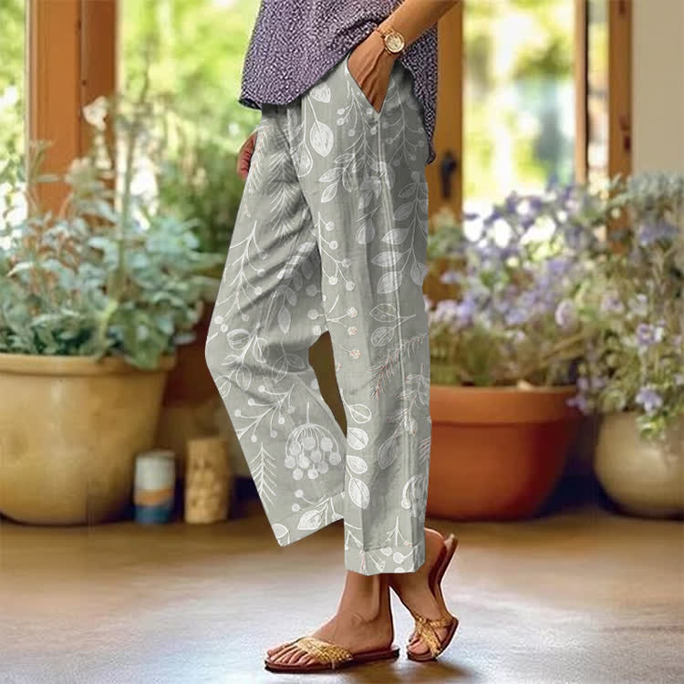 Floral Silhouette Gradient Pattern Print Casual Pocket Pants  - Grey - US 20 (5XL) - image 2