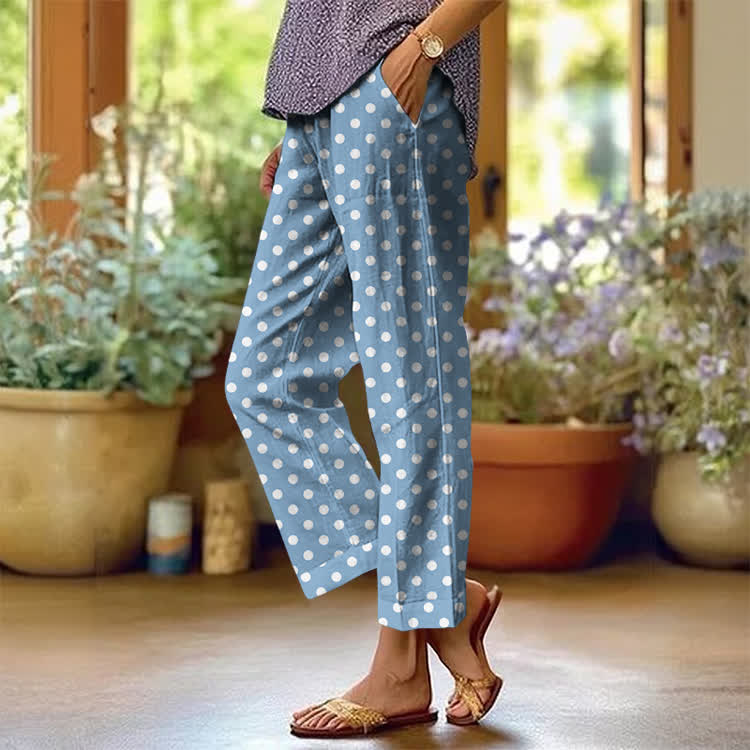Pastoral Retro Polka Dots Pattern Print Casual Pocket Pants  - Light Blue - US 20 (5XL) - image 1