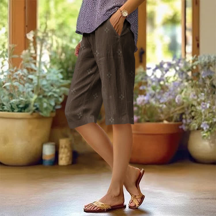 Classic Lozenge Stripes Pattern Print Casual Pocket Mid Short Pants  - Brown - US 20 (5XL) - image 2