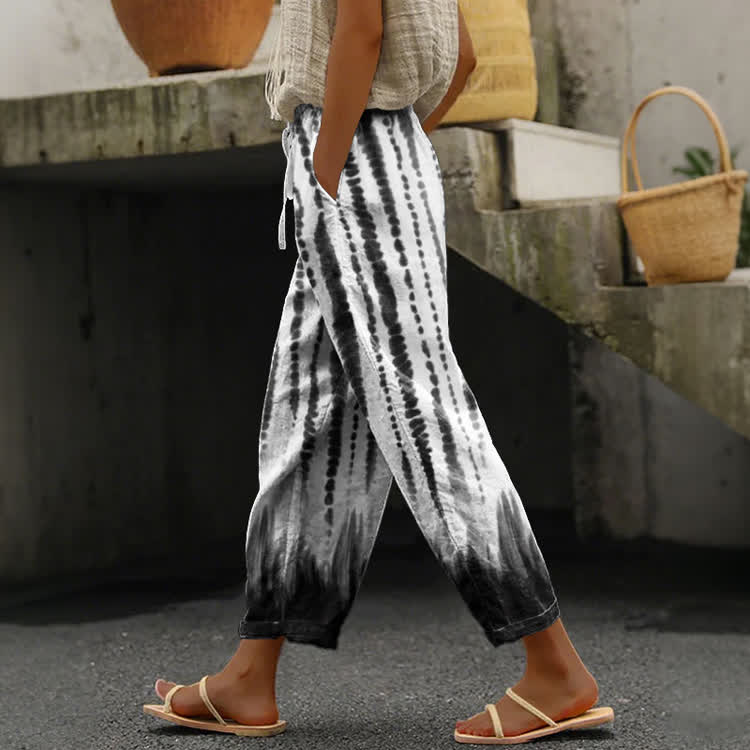Vintage Tie-Dye Gradient Pattern Print Casual Pocket Pants  - White - US 20 (5XL) - image 2