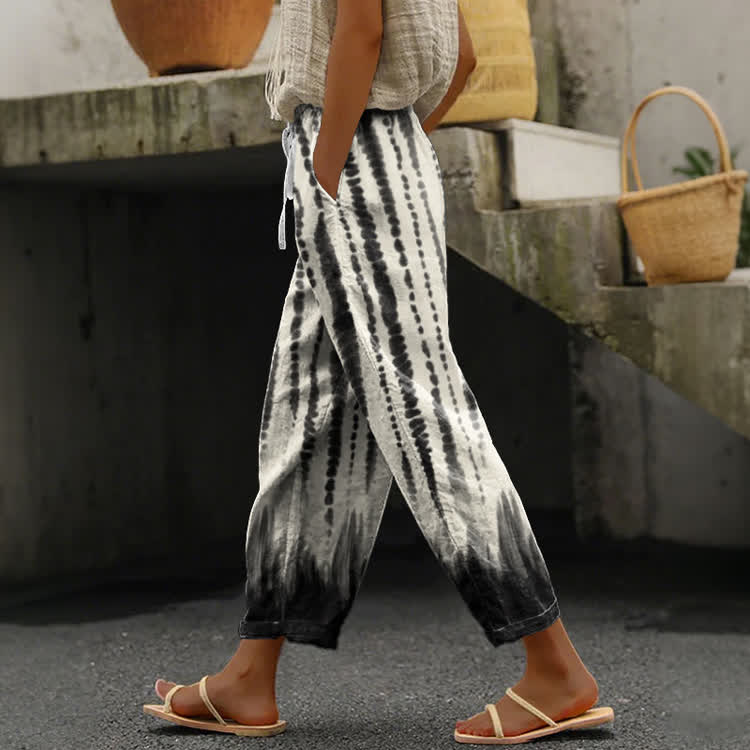 Vintage Tie-Dye Gradient Pattern Print Casual Pocket Pants  - Apricot - US 20 (5XL) - image 1