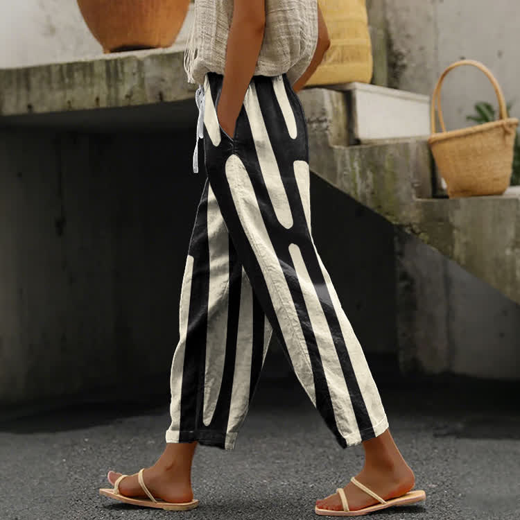 Minimalist Geometric Color Blocking Pattern Print Casual Pocket Pants  - Black - US 20 (5XL) - image 1
