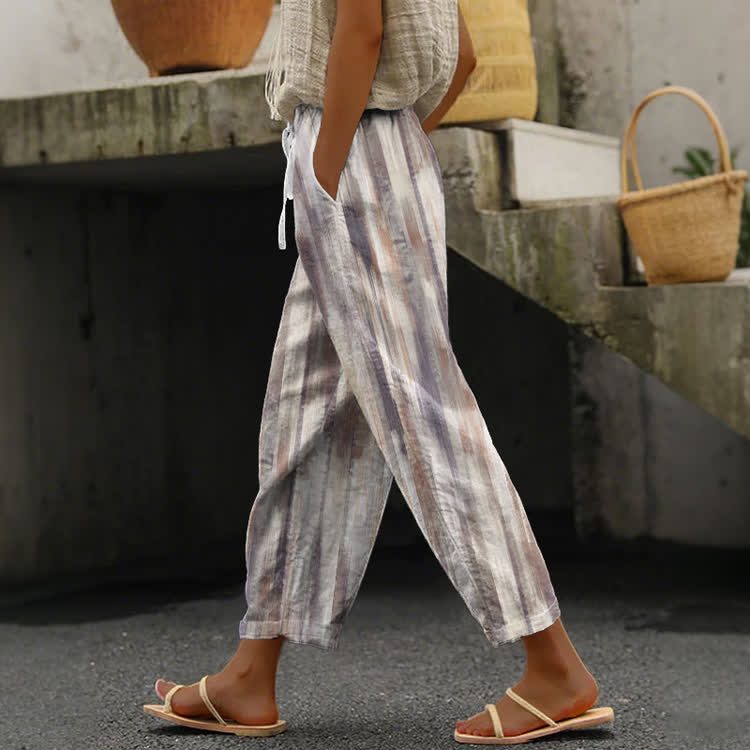Vintage Minimalist Color Gradient Pattern Print Casual Pocket Pants  - Apricot - US 20 (5XL) - image 2