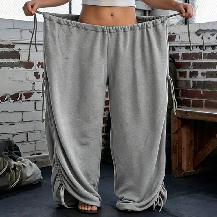 Soid Over Loose Fit With Drawstring Waist And Cuffs Pants - Grey - 2XL - image 1