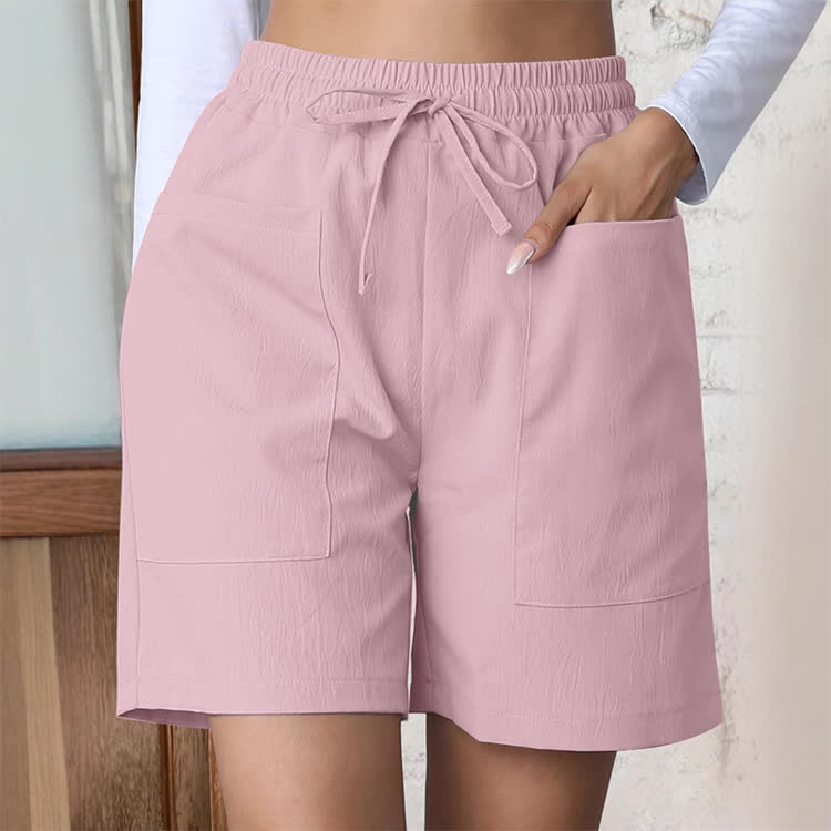 Cozy Solid Texture Large Pockets Short Pants  - Pink - 2XL - image 1
