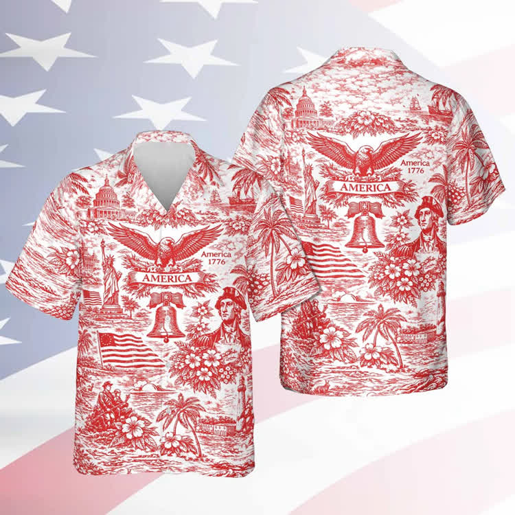 Vintage 1776 Independence Day Newspaper Print Short Sleeve  Cuban-collar Hawaiian Shirt - Red - 6XL - image 2