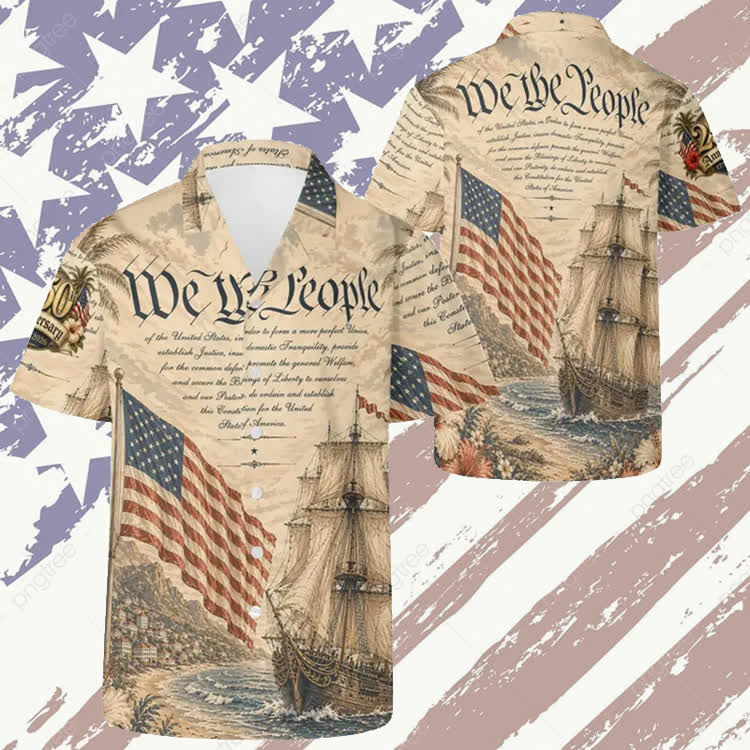 Retro Independence Day Poster: We The People Print Short Sleeve  Cuban-collar Hawaiian Shirt - image 2