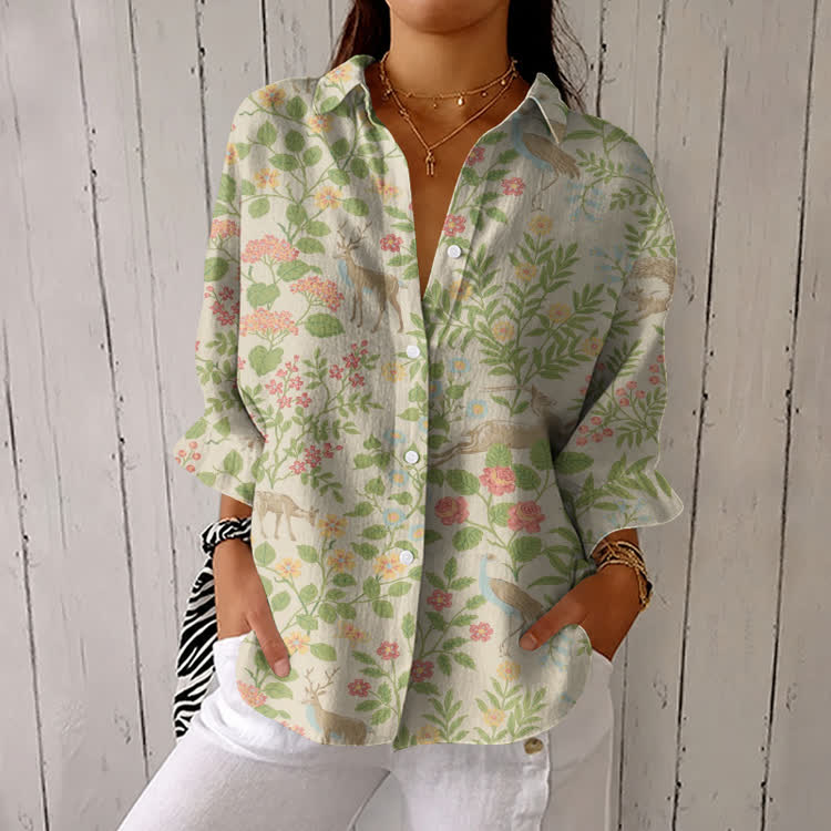 Deep In The Forest Pattern Print Half-Sleeve Button-Down Shirt - Green - US 26 (6XL) - image 1