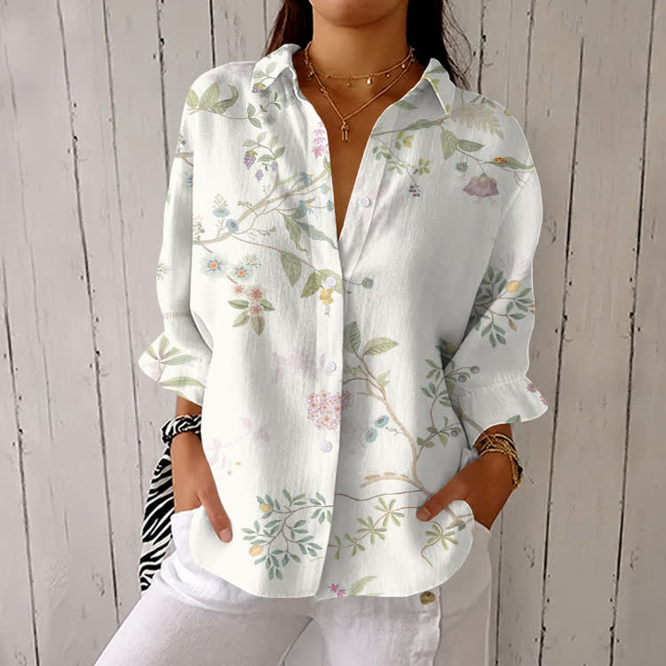 Vacation Blooms Pattern Print Half-Sleeve Button-Down Shirt - White - US 26 (6XL) - image 1