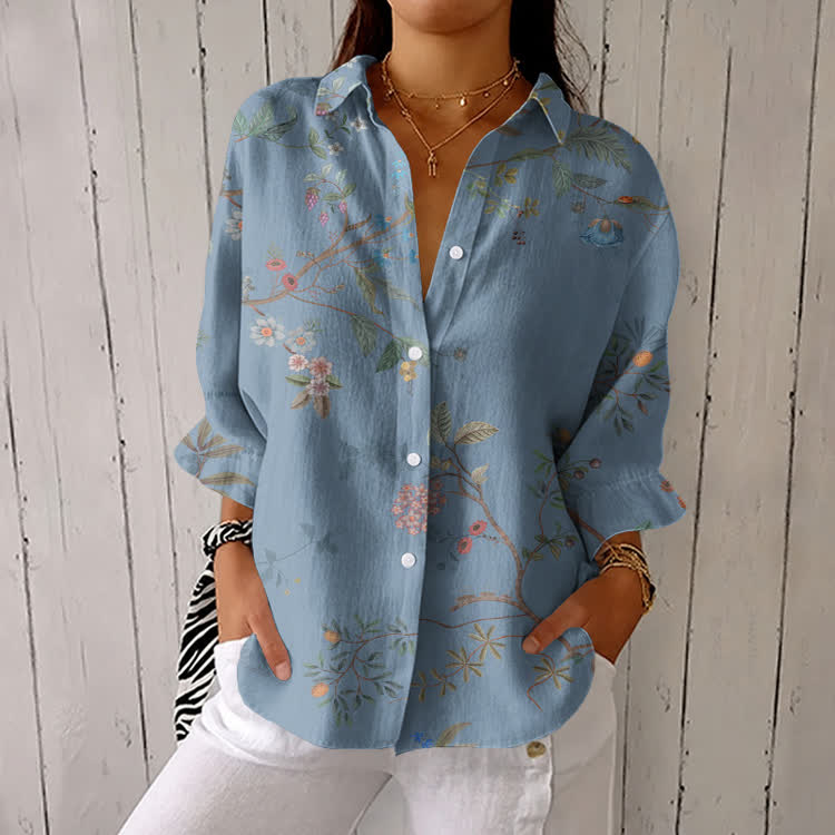 Vacation Blooms Pattern Print Half-Sleeve Button-Down Shirt - Light Blue - US 26 (6XL) - image 2