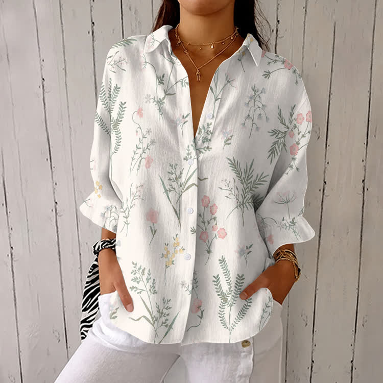 Vacation Memories: Floral Pattern Print Half-Sleeve Button-Down Shirt - White - US 26 (6XL) - image 1