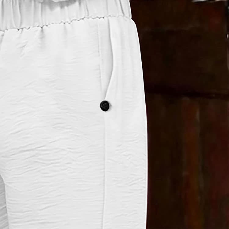 Elegant Solid Cozy Button-slit Hem Casual Pocket Capri Mid Pants  - image 13