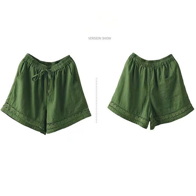 Cozy Solid Texture Lace Splicing Large Pockets Short Pants  - image 14