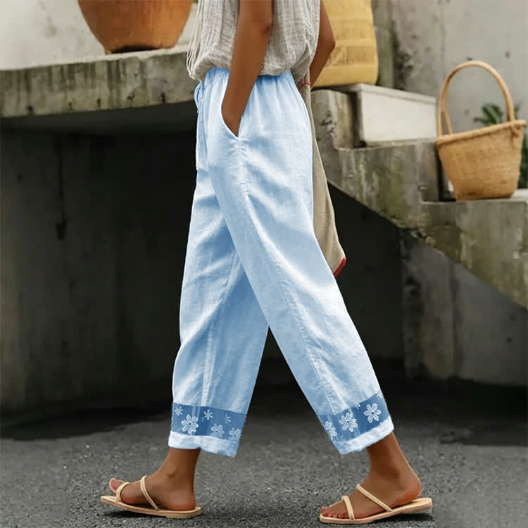 Elegant Solid Cozy Lace Splicing Casual Pocket Pants  - Light Blue - 4XL - image 2