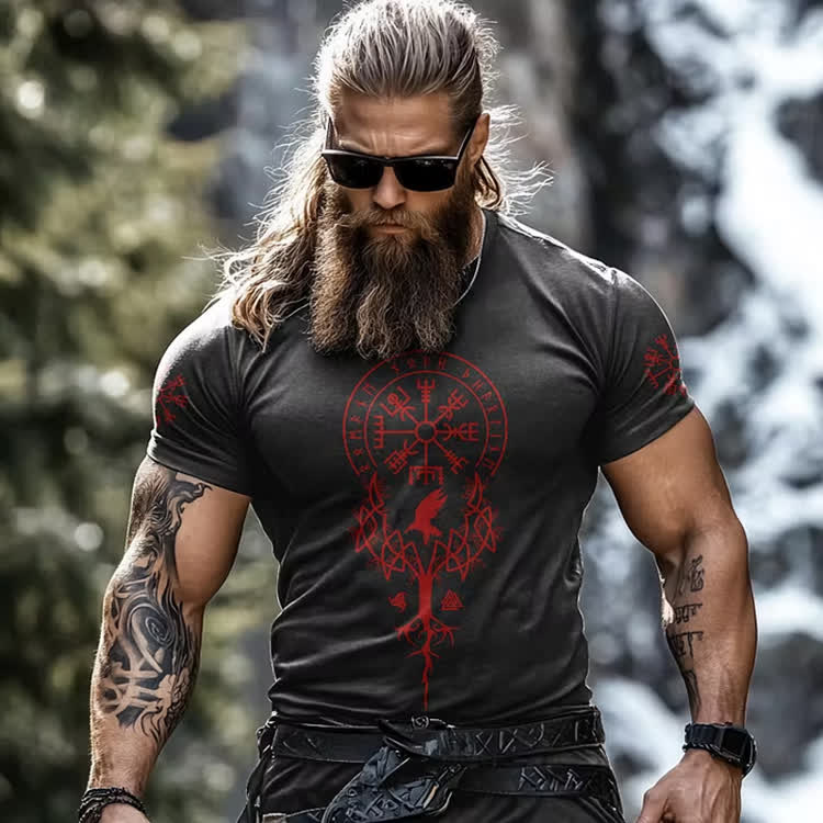Vintage Viking Tribal Celtic Print Round-neck T-shirt - Dark Grey - 8XL - image 2