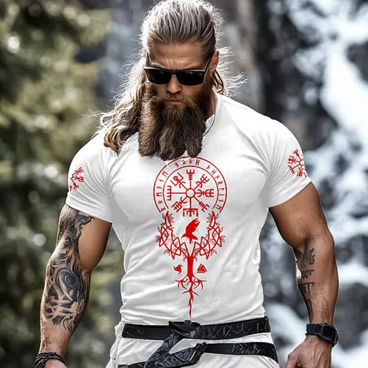Vintage Viking Tribal Celtic Print Round-neck T-shirt - White - 8XL - image 1