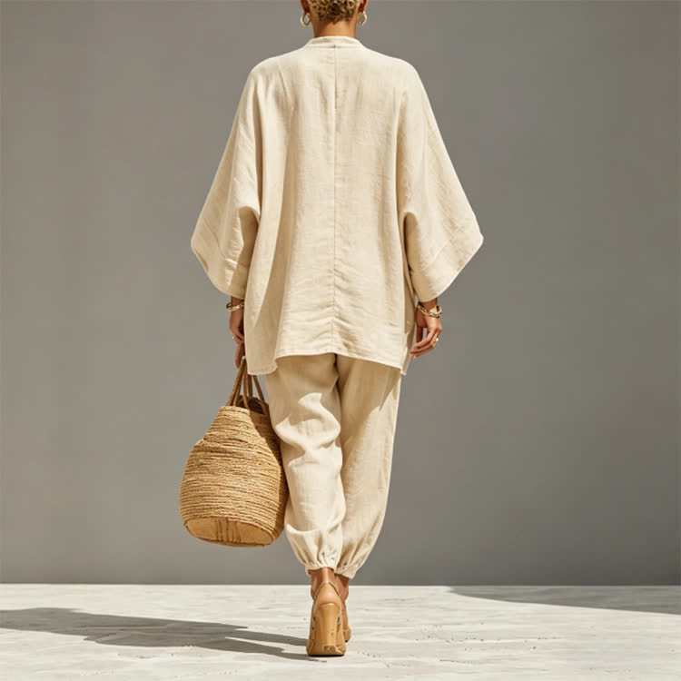 Elegant Solid V-neck Long-sleeve Loose Blouse & Bloomers Pants - image 5