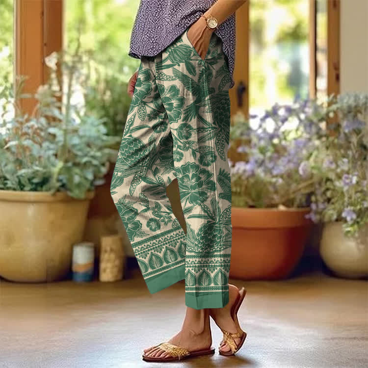 Tropical Plants Texture Pattern Print Casual Pocket Pants  - Green - US 20 (5XL) - image 2