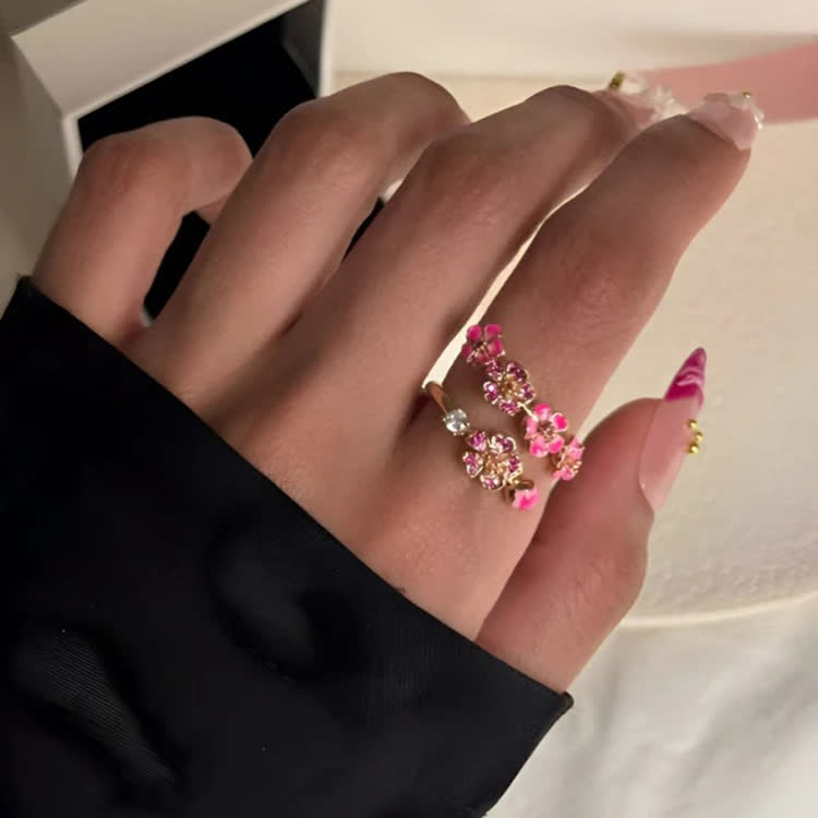 Romantic Bud Peach Blossom White Copper Ring - image 2