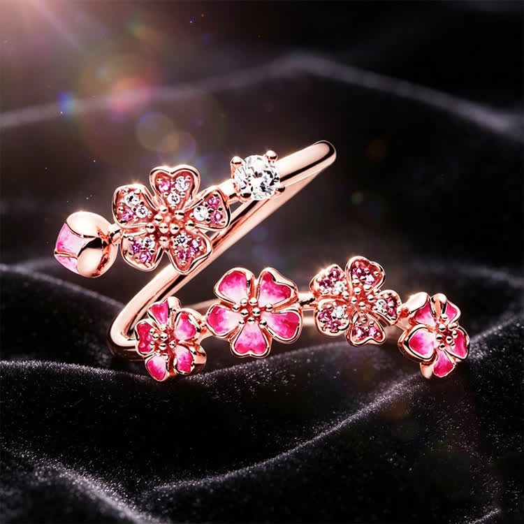 Romantic Bud Peach Blossom White Copper Ring - image 3