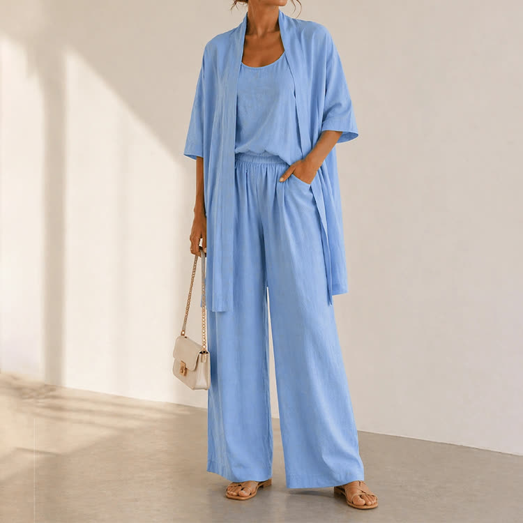 Cozy Solid Texture Top& Pants & Kimono Cardigan 3-piece Set - image 8